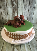 brthday cake with 2 sugar horses