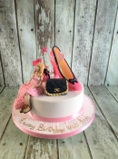 birthday cake with chocolate shoe and hand bags and fashion