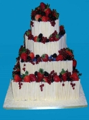 chocolate curl wedding cake with fresh fruit