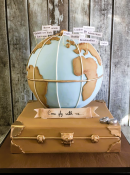 Come fly with me globe and suitcase wedding cake