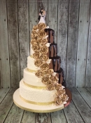 cascading split chocolate with gold roses