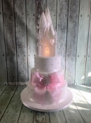 castle wedding cake  with datin bow and diamonds