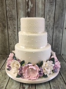peony roses and pearl wedding cake