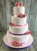 small rose buds and lace wedding cake  4