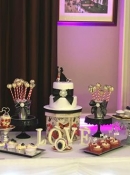 Vintage wedding  cake table and treats table glitz sand glamour