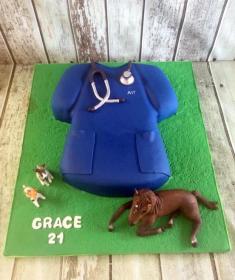vets coat and animals birthday cake