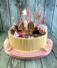 chocolate curl and sweets birthday cake