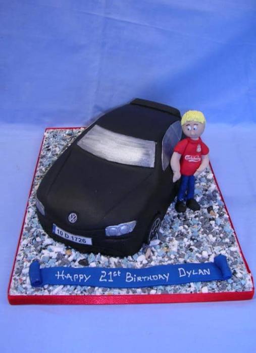 Car birthday cake and sugar man