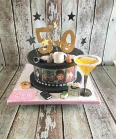 film reel birthday cake  with cocktail glass