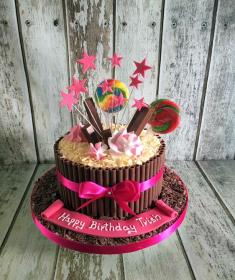 chocolate birthday cake with chocolate decorations