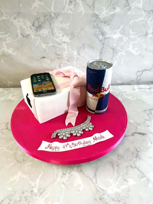 iPhone birthday cake and red bull inspired birthday cake