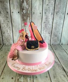 birthday cake with chocolate shoe and hand bags and fashion