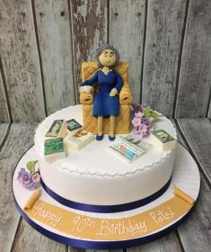 lady sitting on a chair birthday cake