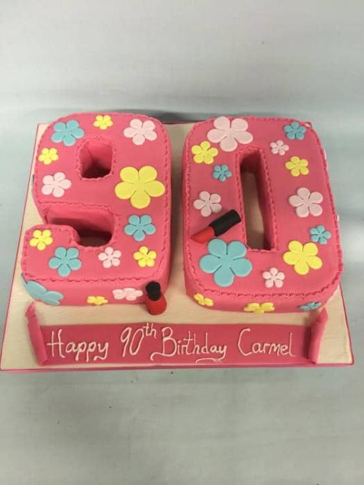 90th shaped birthday number cakes