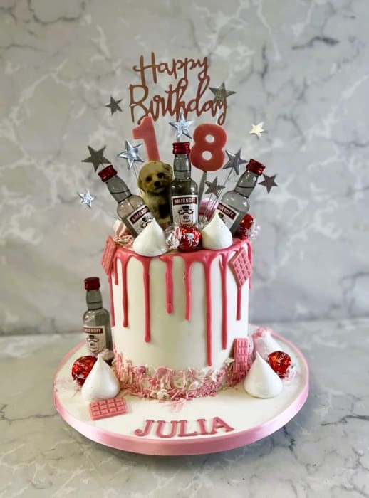 tall drip Vodka bottles birthday cake