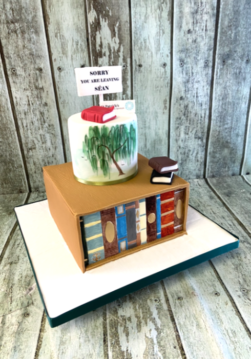 Retirement-birthday-cake-book-case-