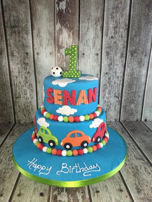 boys blue bus birthday cake