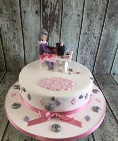 lady with sewing machine birthday cake