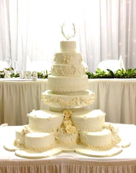 Extra large wedding cake inspired by William and Kate  With sugar flowers an old world hand piping for truly magical design