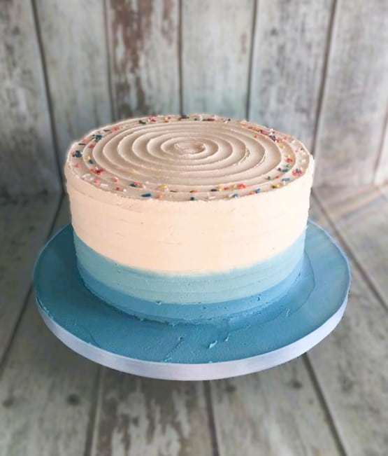 Ombre baby shower cake in Blue and White