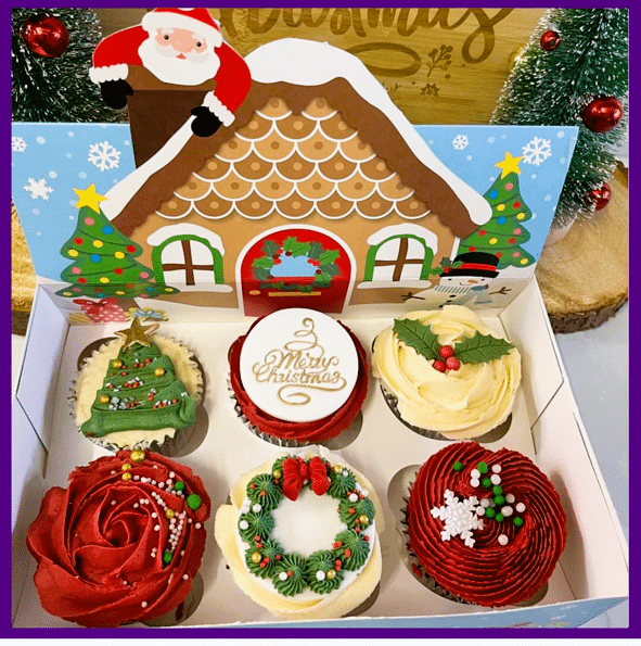 Christmas  cup cakes in presentation box