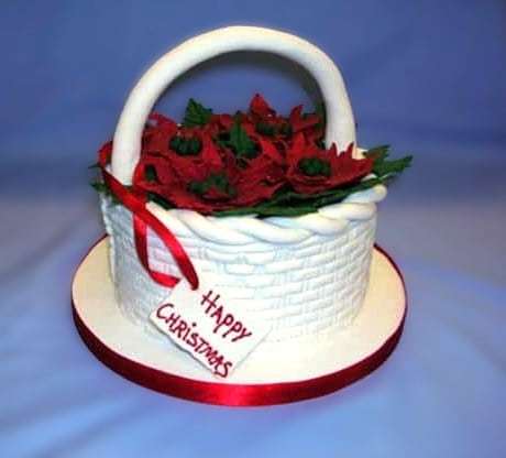 Christmas cake with   sugar poinsettias