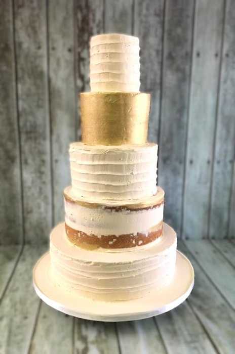 selection of buttercream techniques gold wedding cake