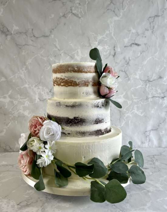 3-tier-semi-naked-wedding-cake-with-silk-flowers-