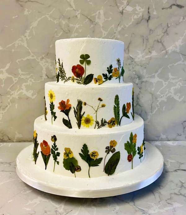 Dried edible flowers and Herbs wedding cake