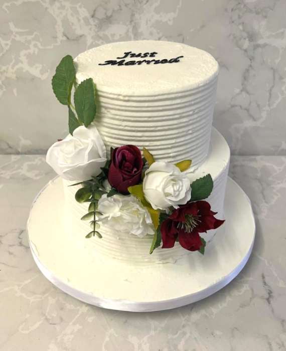 Just married buttercream wedding cake