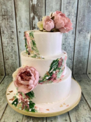 buttercream-applique-with-ink-and-green-and-silk-flowers-wedding-csake-
