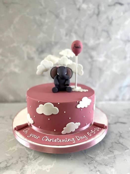 christening cake with  sugar Elephant and clouds