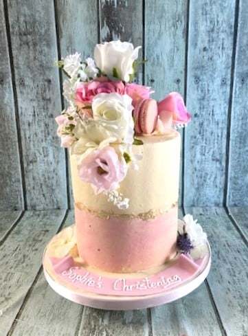 buttercream-and-silk-flowers-christening-cake-