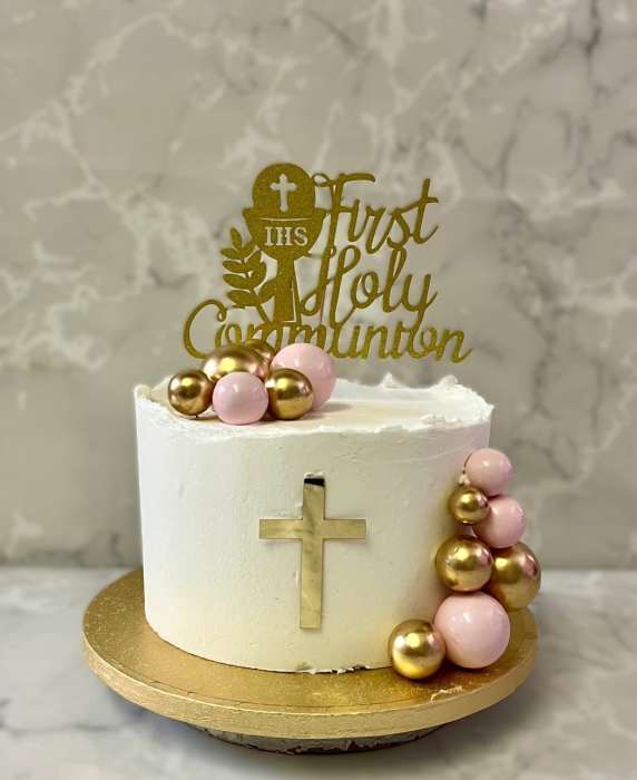 Communion-cake-pink-and-gold-