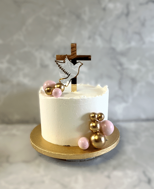 Confirmation-cake-with-Pink-and-Gold-decorations