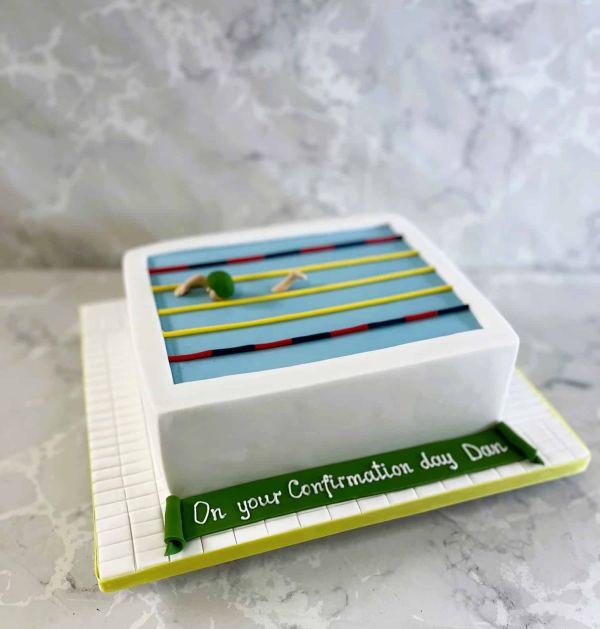 Swimming pool confirmation cake