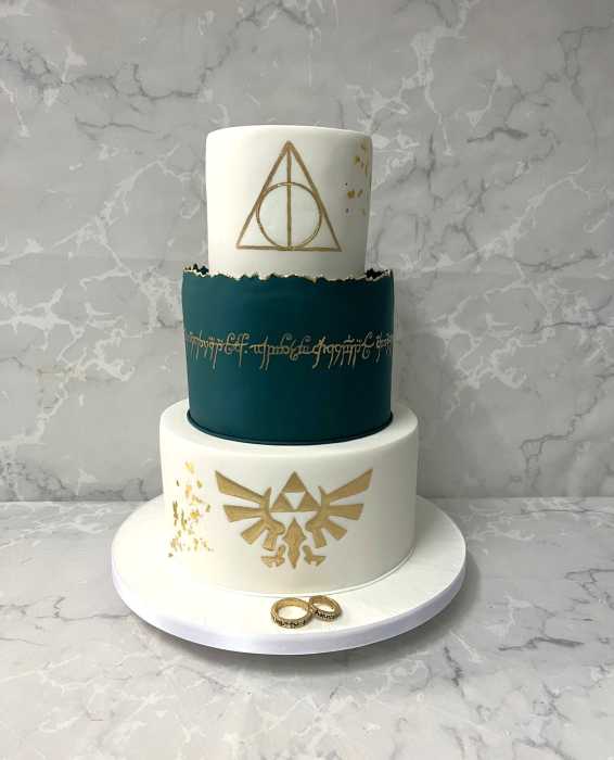lord of the rings , Harry Potter and Legends of Zelda inspired wedding cake