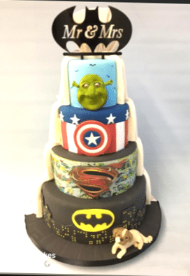 Shrek-and-superhero-wedding-cake-