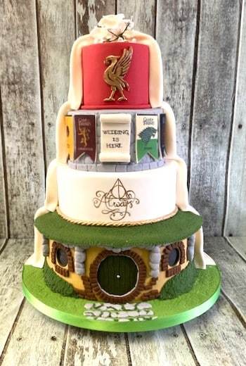 Split-wedding-cake-football-the-hobbit-activity-harry-potter-wedding-cake-