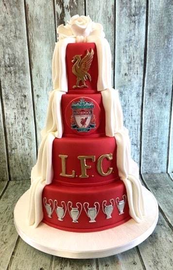 Liverpool wedding cake -with-championship-cups