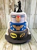 Super hero split wedding cake