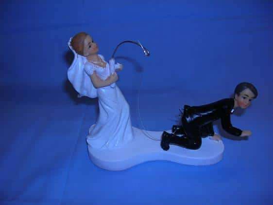 bride fishing for groom wedding cake topper