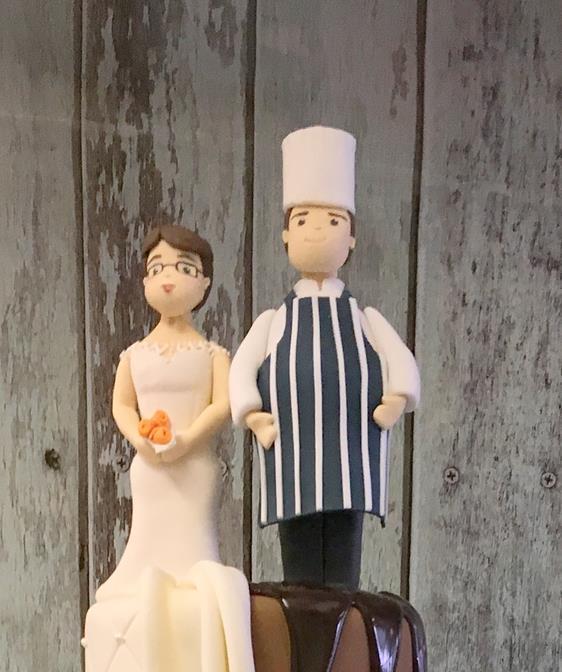hand made sugar cake topper tradition bride and chef groom