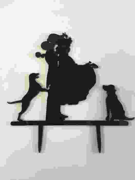 silhouette wedding cake toper bride ,groom and 2 dogs
