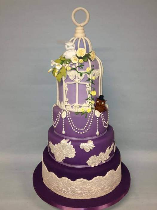 Owl vintage bird cage in shades of purple