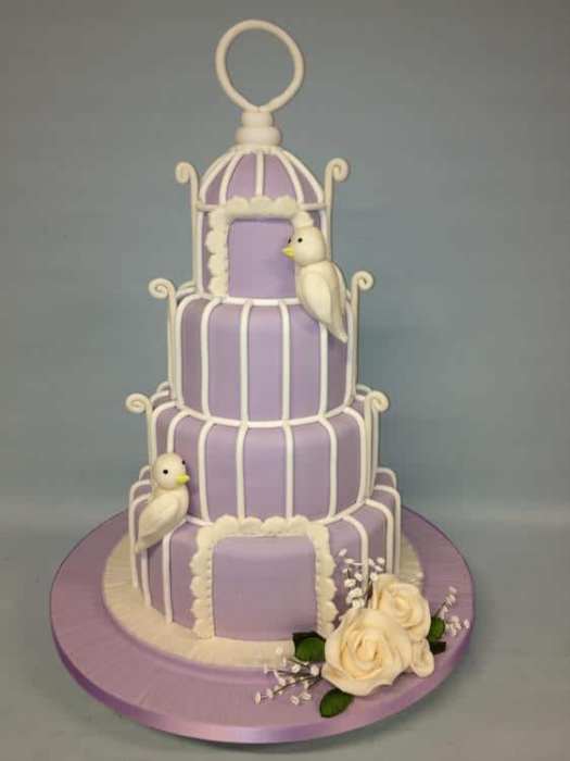 Purple Lilac bird cage wedding cake