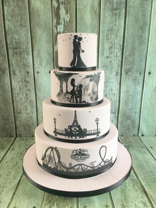 Black Hand painted Storybook wedding cake