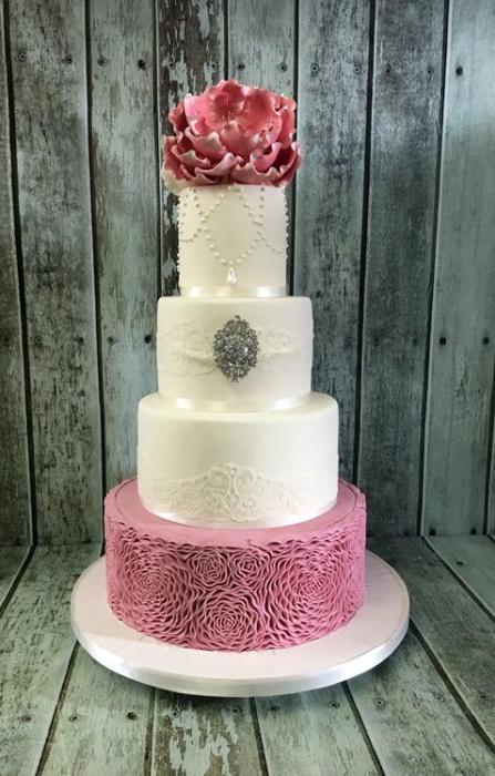 vintage rosettes and lace wedding cake Dublin Ireland bray