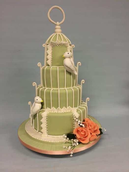 Vintage green Birdcage wedding cake