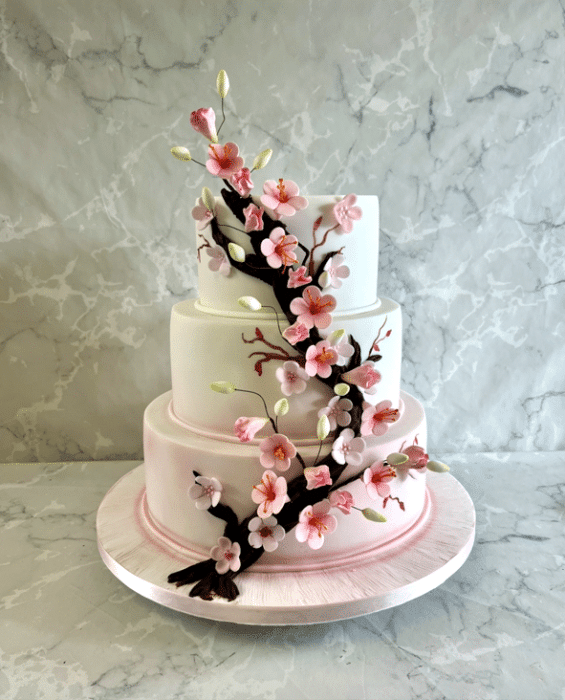 Cherry Blossom wedding cake 3 tiers
